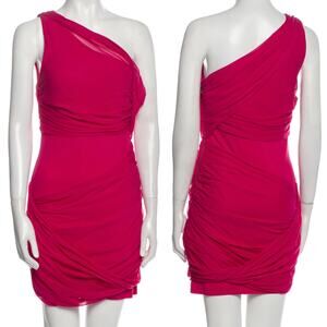 Alice + Olivia Bright Pink One Shoulder Silk Blend Mini Dress Size Large Sheath